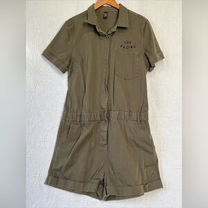 Fox Racing Utility Wrenching Romper Women Size XL Green Cotton Button Overalls
